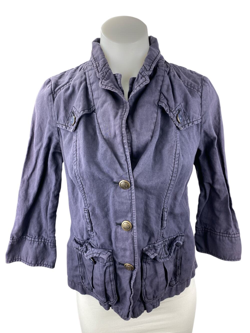 Daughters of the Liberation Womens Blue Long Sleeve Button Up Coat Jacket Size S